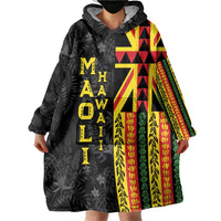 Hawaii Maoli Spirit Wearable Blanket Hoodie Kakau Pattern With Flower Lei LT05 - Polynesian Pride