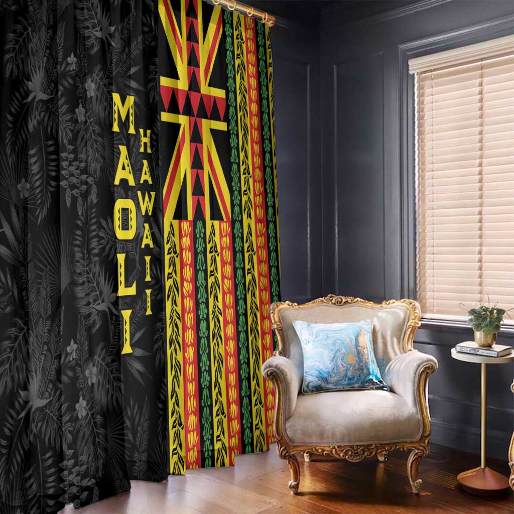 Hawaii Maoli Spirit Window Curtain Kakau Pattern With Flower Lei - Polynesian Pride