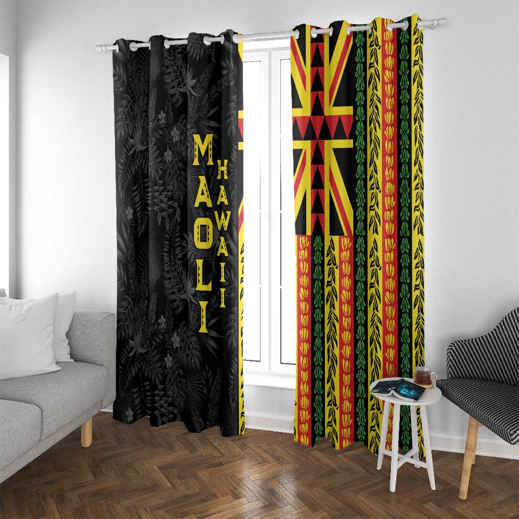Hawaii Maoli Spirit Window Curtain Kakau Pattern With Flower Lei - Polynesian Pride