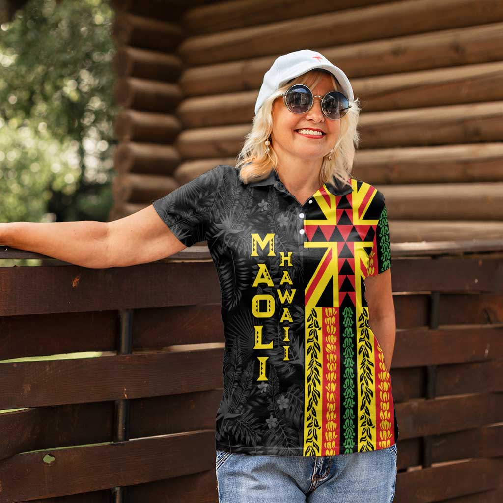 Hawaii Maoli Spirit Women Polo Shirt Kakau Pattern With Flower Lei - Polynesian Pride