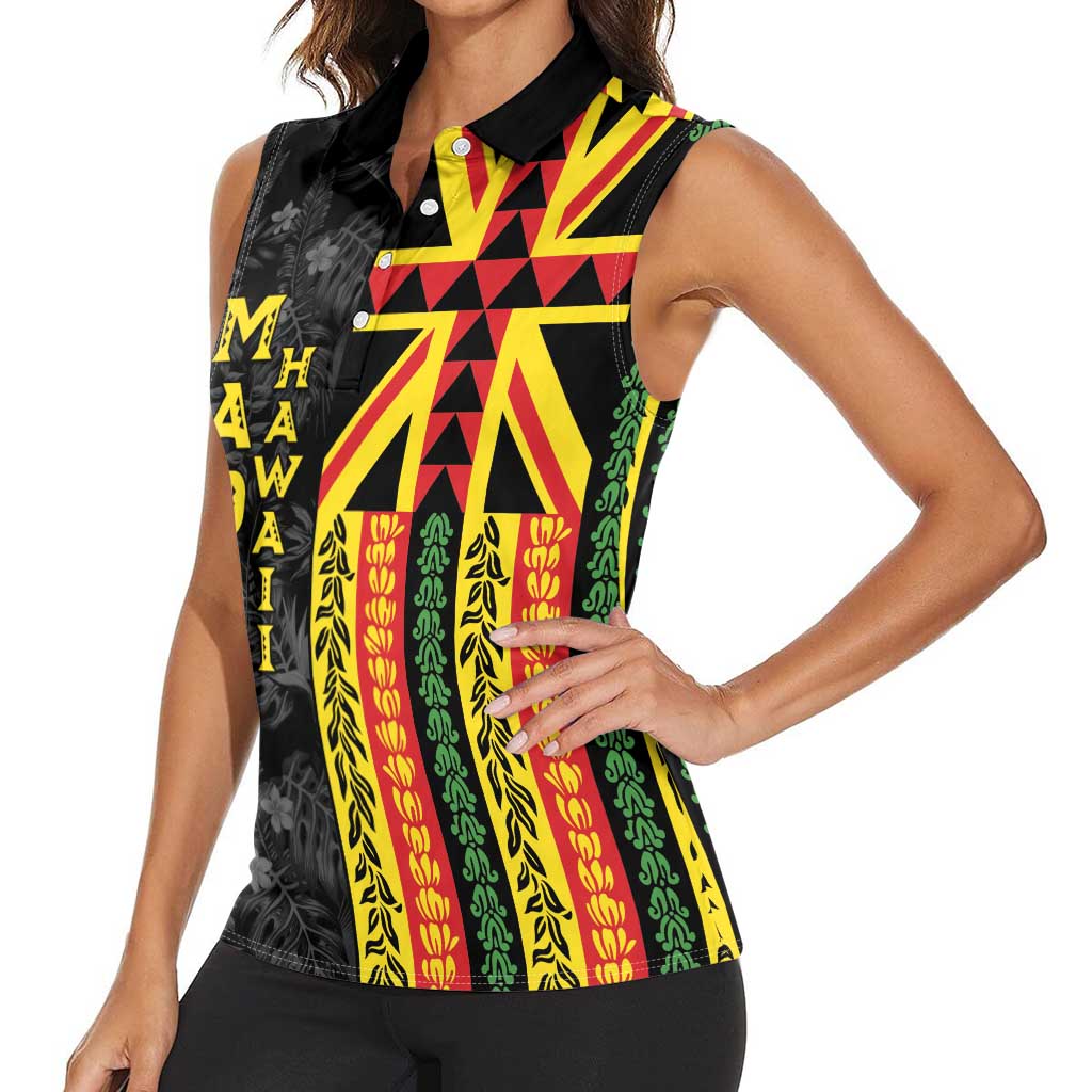 Hawaii Maoli Spirit Women Sleeveless Polo Shirt Kakau Pattern With Flower Lei LT05 - Polynesian Pride