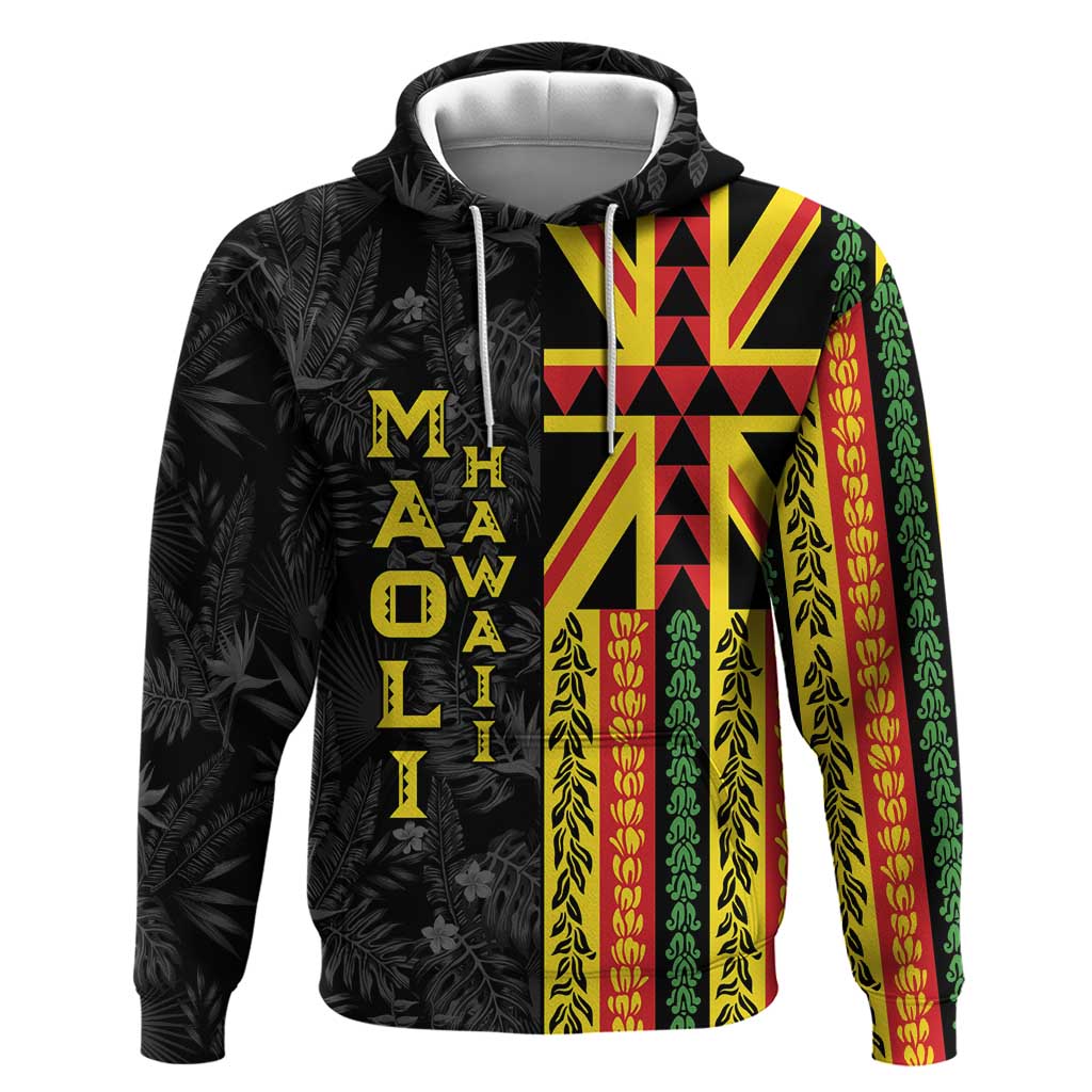 Hawaii Maoli Spirit Zip Hoodie Kakau Pattern With Flower Lei LT05 Pullover Hoodie Black - Polynesian Pride