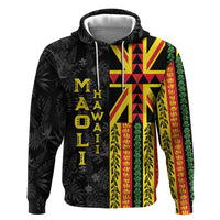 Hawaii Maoli Spirit Zip Hoodie Kakau Pattern With Flower Lei LT05 Pullover Hoodie Black - Polynesian Pride