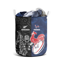 France And New Zealand Rugby Laundry Basket Les Bleus Rooster With Maori Tiki - Polynesian Pride