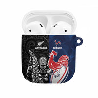 France And New Zealand Rugby AirPods Case Les Bleus Rooster With Maori Tiki - Polynesian Pride