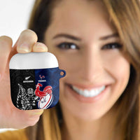 France And New Zealand Rugby AirPods Case Les Bleus Rooster With Maori Tiki - Polynesian Pride