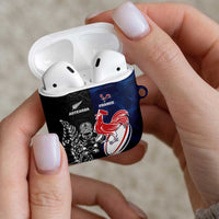 France And New Zealand Rugby AirPods Case Les Bleus Rooster With Maori Tiki - Polynesian Pride