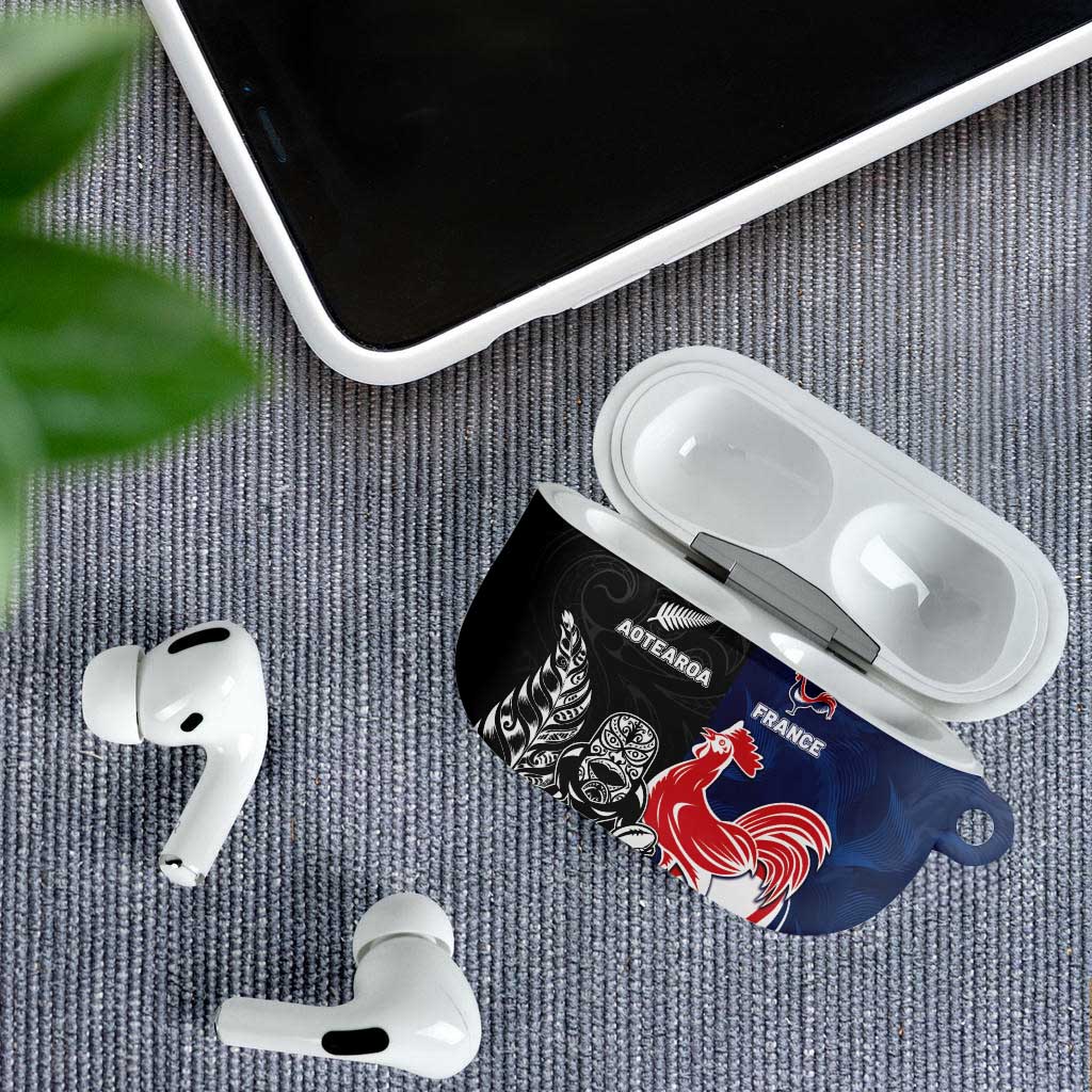 France And New Zealand Rugby AirPods Case Les Bleus Rooster With Maori Tiki - Polynesian Pride