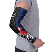 France And New Zealand Rugby Custom Arm Sleeves Les Bleus Rooster With Maori Tiki - Polynesian Pride
