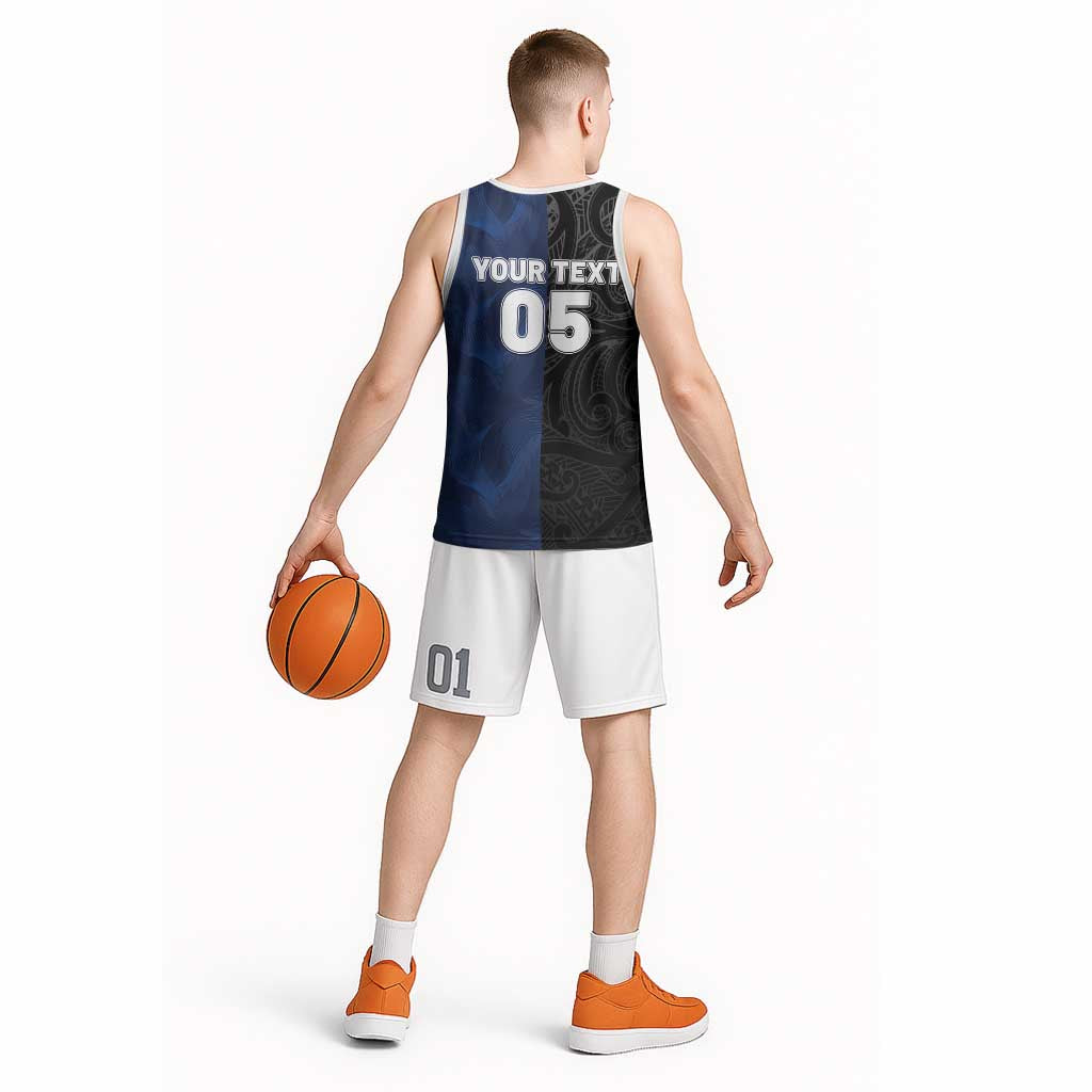 France And New Zealand Rugby Custom Basketball Jersey Les Bleus Rooster With Maori Tiki - Polynesian Pride