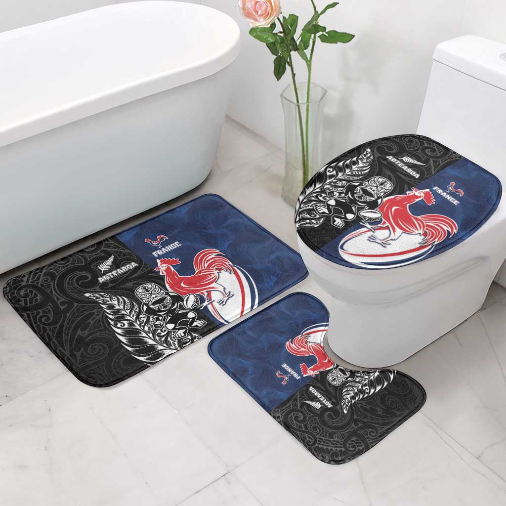 France And New Zealand Rugby Bathroom Set Les Bleus Rooster With Maori Tiki - Polynesian Pride