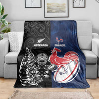 France And New Zealand Rugby Blanket Les Bleus Rooster With Maori Tiki - Polynesian Pride