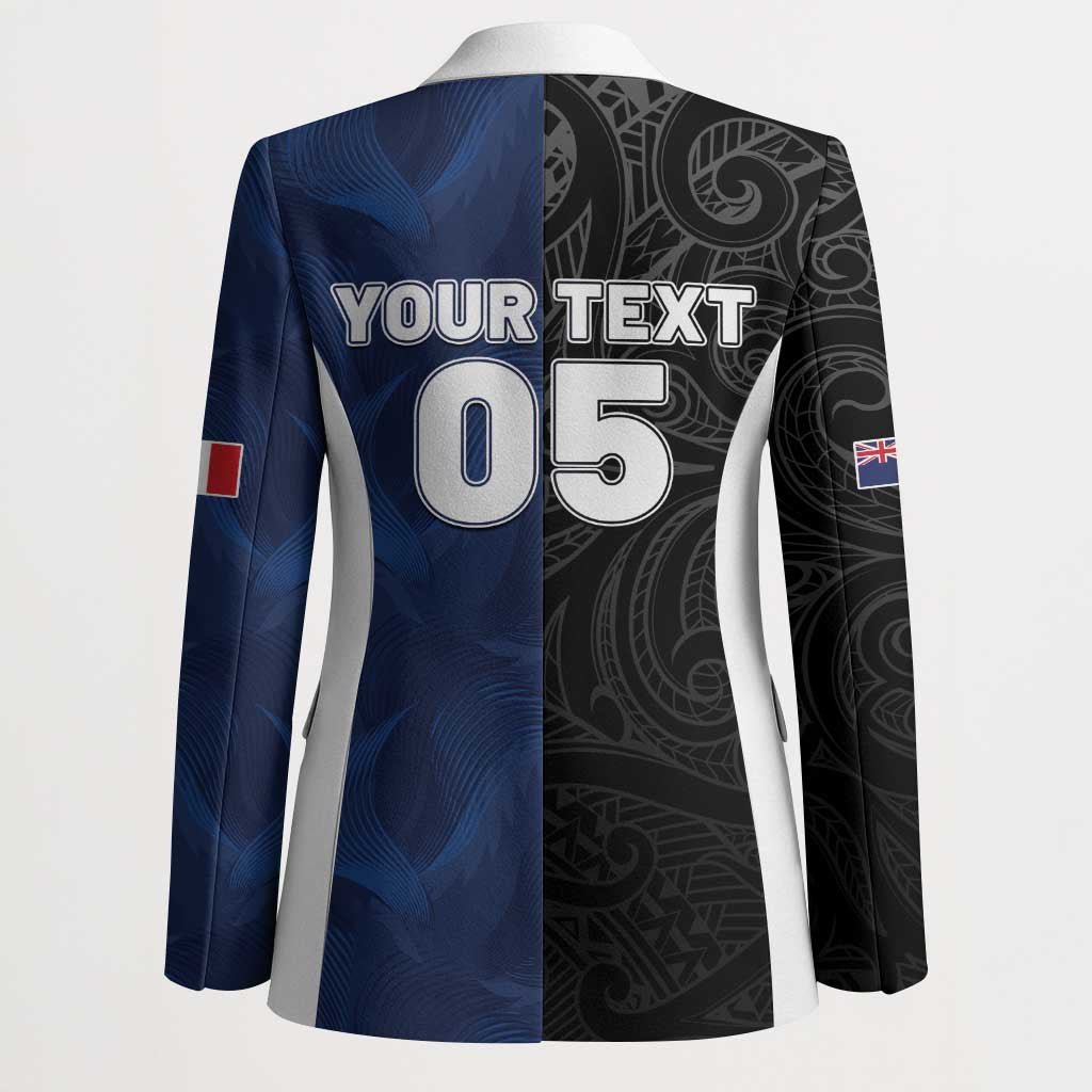 France And New Zealand Rugby Custom Blazer Les Bleus Rooster With Maori Tiki - Polynesian Pride