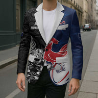 France And New Zealand Rugby Custom Blazer Les Bleus Rooster With Maori Tiki - Polynesian Pride