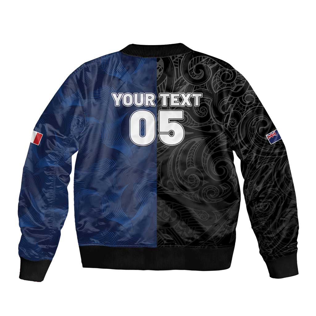 France And New Zealand Rugby Custom Bomber Jacket Les Bleus Rooster With Maori Tiki - Polynesian Pride