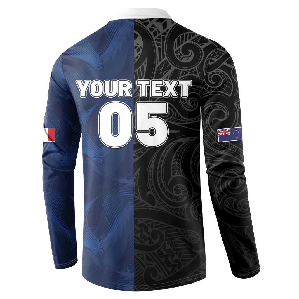 France And New Zealand Rugby Custom Button Sweatshirt Les Bleus Rooster With Maori Tiki - Polynesian Pride