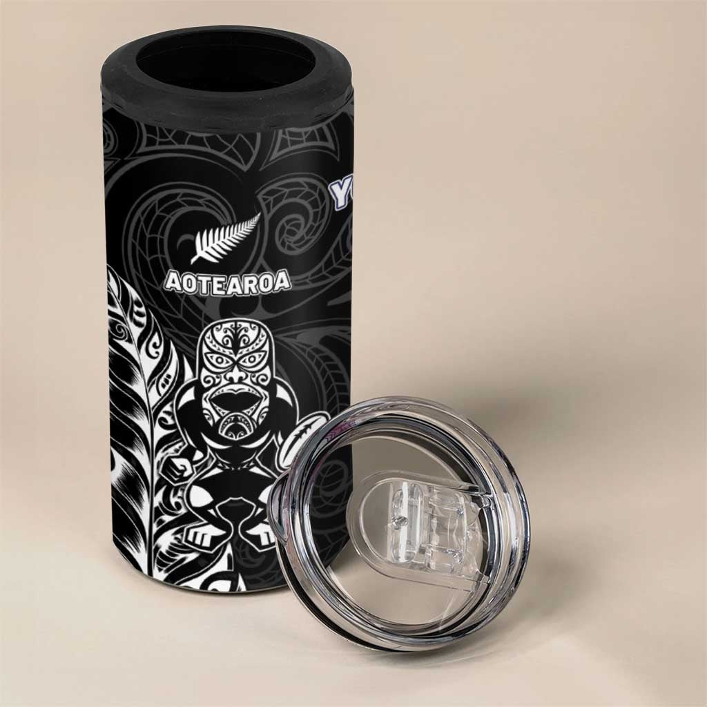 France And New Zealand Rugby Custom 4 in 1 Can Cooler Tumbler Les Bleus Rooster With Maori Tiki - Polynesian Pride