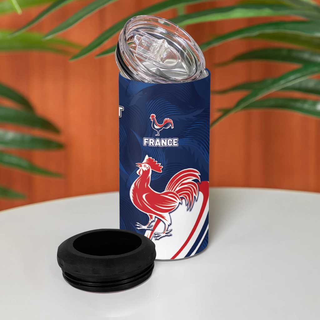 France And New Zealand Rugby Custom 4 in 1 Can Cooler Tumbler Les Bleus Rooster With Maori Tiki - Polynesian Pride