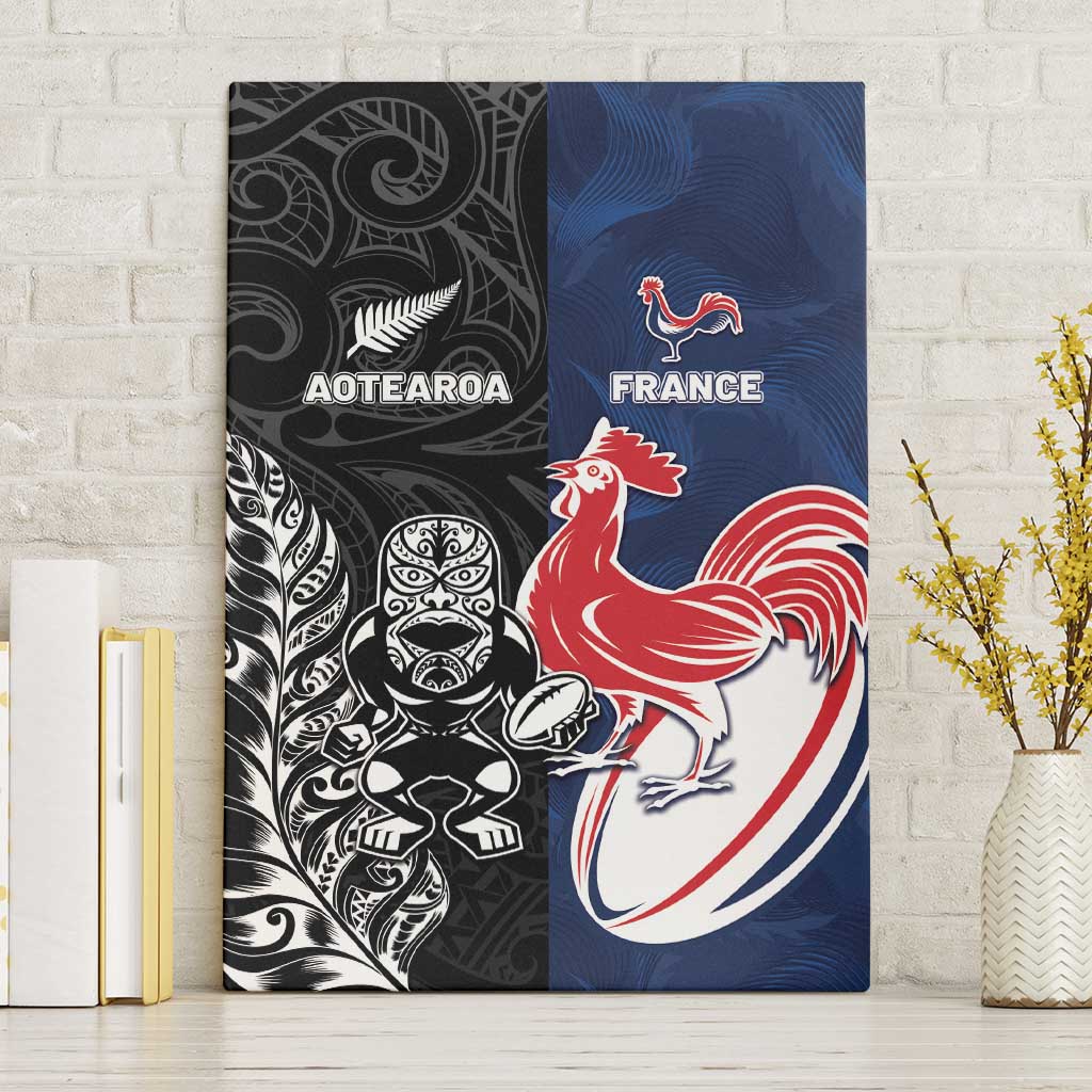 France And New Zealand Rugby Canvas Wall Art Les Bleus Rooster With Maori Tiki - Polynesian Pride