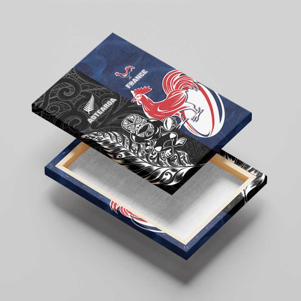 France And New Zealand Rugby Canvas Wall Art Les Bleus Rooster With Maori Tiki - Polynesian Pride