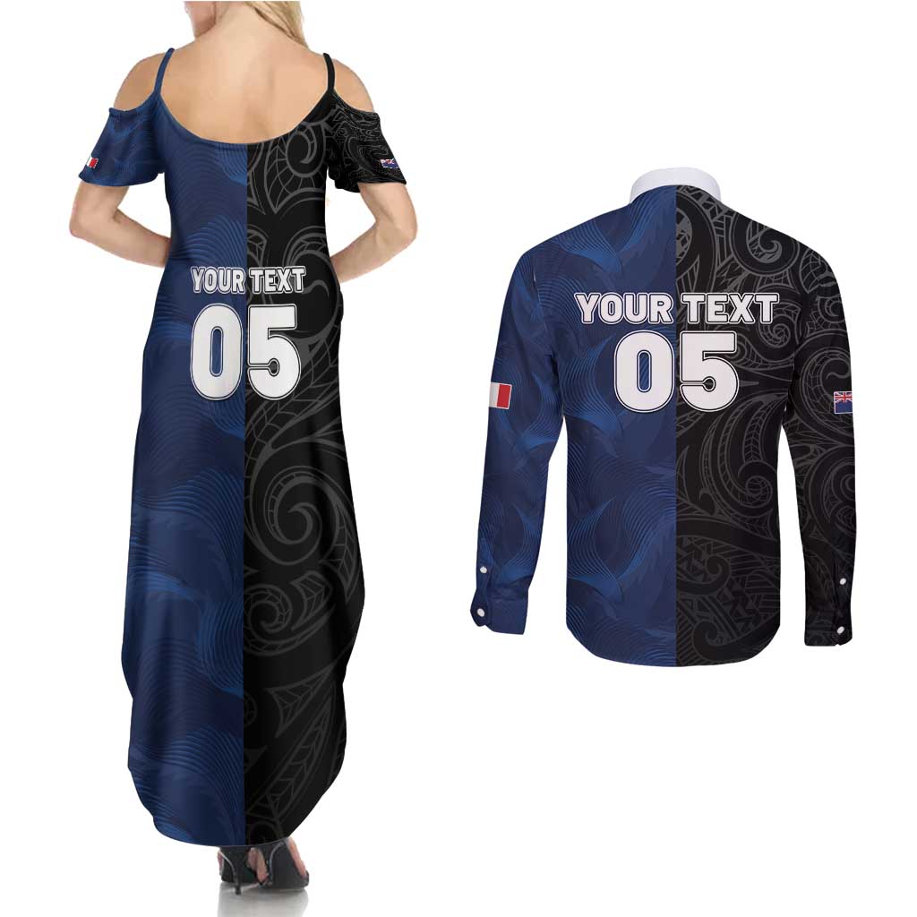 France And New Zealand Rugby Custom Couples Matching Summer Maxi Dress and Long Sleeve Button Shirt Les Bleus Rooster With Maori Tiki - Polynesian Pride