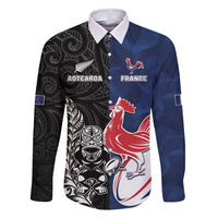 France And New Zealand Rugby Custom Family Matching Mermaid Dress and Hawaiian Shirt Les Bleus Rooster With Maori Tiki - Polynesian Pride