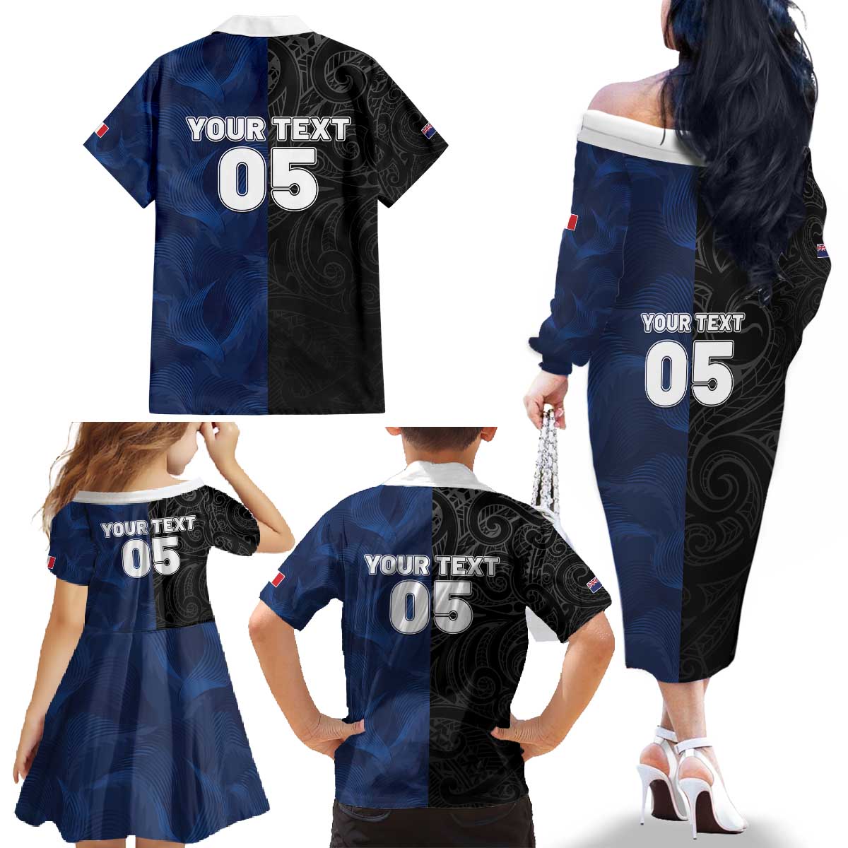 France And New Zealand Rugby Custom Family Matching Off The Shoulder Long Sleeve Dress and Hawaiian Shirt Les Bleus Rooster With Maori Tiki - Polynesian Pride