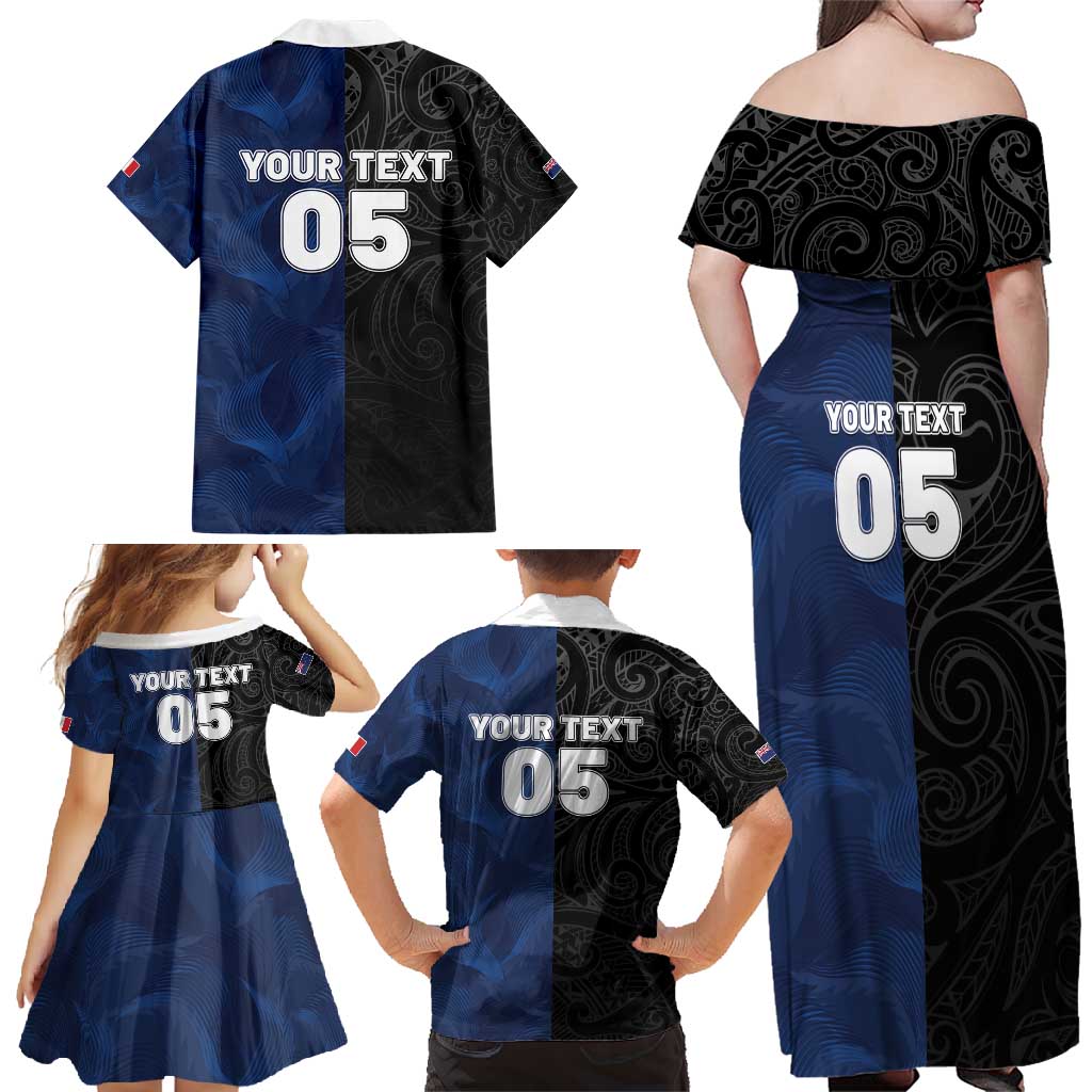 France And New Zealand Rugby Custom Family Matching Off Shoulder Maxi Dress and Hawaiian Shirt Les Bleus Rooster With Maori Tiki - Polynesian Pride