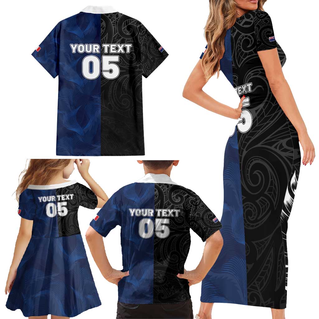 France And New Zealand Rugby Custom Family Matching Short Sleeve Bodycon Dress and Hawaiian Shirt Les Bleus Rooster With Maori Tiki - Polynesian Pride