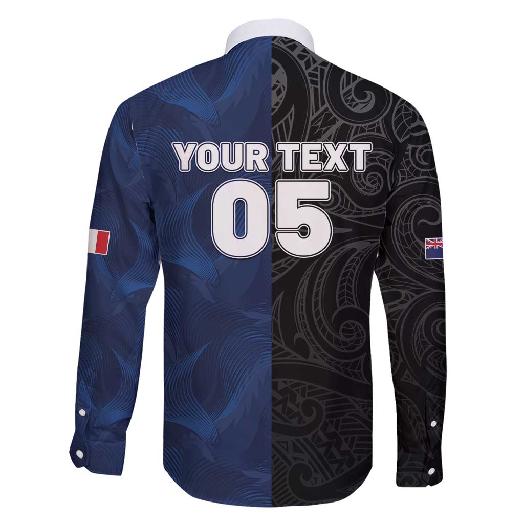 France And New Zealand Rugby Custom Family Matching Short Sleeve Bodycon Dress and Hawaiian Shirt Les Bleus Rooster With Maori Tiki - Polynesian Pride