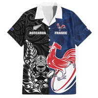 France And New Zealand Rugby Custom Family Matching Tank Maxi Dress and Hawaiian Shirt Les Bleus Rooster With Maori Tiki - Polynesian Pride