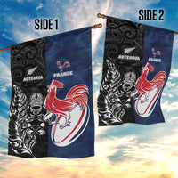 France And New Zealand Rugby Garden Flag Les Bleus Rooster With Maori Tiki - Polynesian Pride