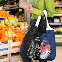 France And New Zealand Rugby Grocery Bag Les Bleus Rooster With Maori Tiki - Polynesian Pride