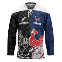 France And New Zealand Rugby Custom Hockey Jersey Les Bleus Rooster With Maori Tiki - Polynesian Pride