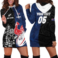 France And New Zealand Rugby Custom Hoodie Dress Les Bleus Rooster With Maori Tiki - Polynesian Pride