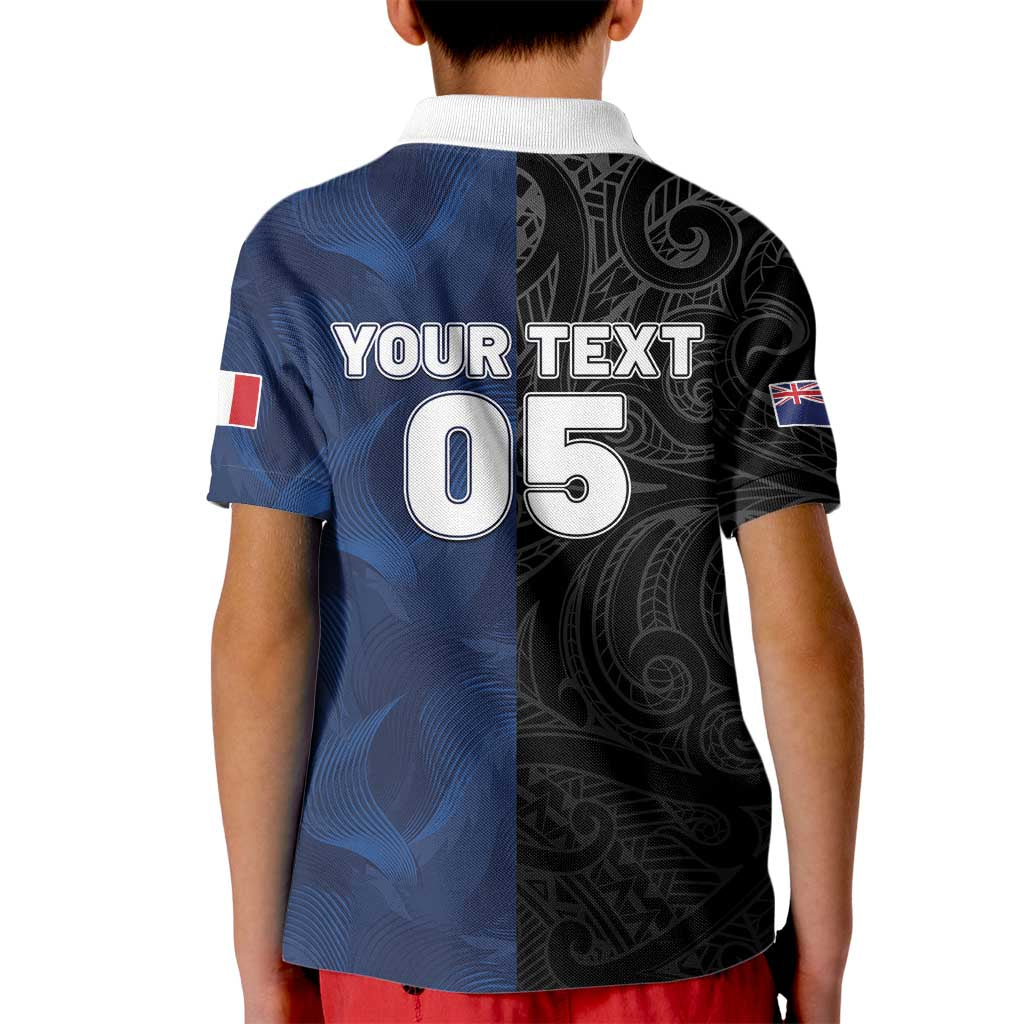 France And New Zealand Rugby Custom Kid Polo Shirt Les Bleus Rooster With Maori Tiki - Polynesian Pride