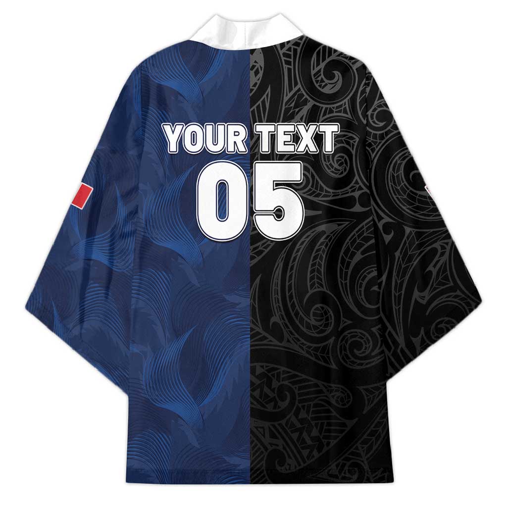 France And New Zealand Rugby Custom Kimono Les Bleus Rooster With Maori Tiki - Polynesian Pride