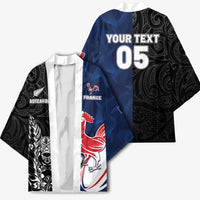 France And New Zealand Rugby Custom Kimono Les Bleus Rooster With Maori Tiki - Polynesian Pride