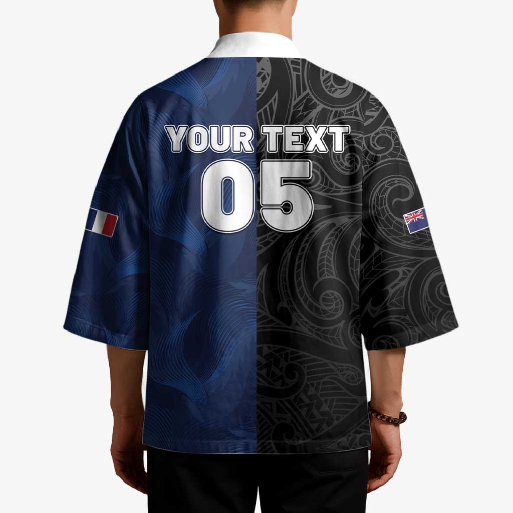 France And New Zealand Rugby Custom Kimono Les Bleus Rooster With Maori Tiki - Polynesian Pride