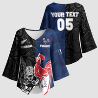 France And New Zealand Rugby Custom Kimono Sleeve Blouse Les Bleus Rooster With Maori Tiki - Polynesian Pride