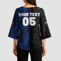 France And New Zealand Rugby Custom Kimono Sleeve Blouse Les Bleus Rooster With Maori Tiki - Polynesian Pride