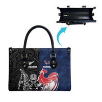 France And New Zealand Rugby Leather Bag Les Bleus Rooster With Maori Tiki - Polynesian Pride
