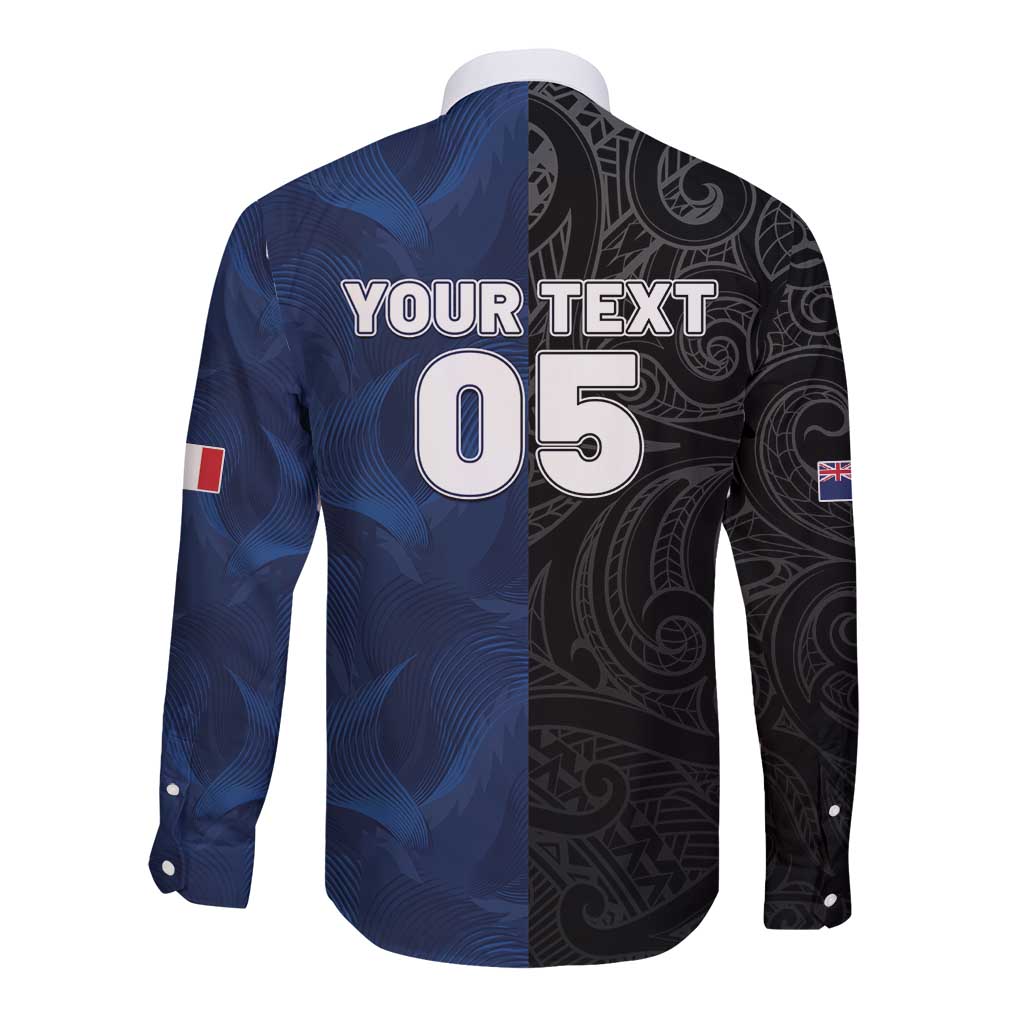 France And New Zealand Rugby Custom Long Sleeve Button Shirt Les Bleus Rooster With Maori Tiki - Polynesian Pride