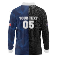 France And New Zealand Rugby Custom Long Sleeve Polo Shirt Les Bleus Rooster With Maori Tiki - Polynesian Pride