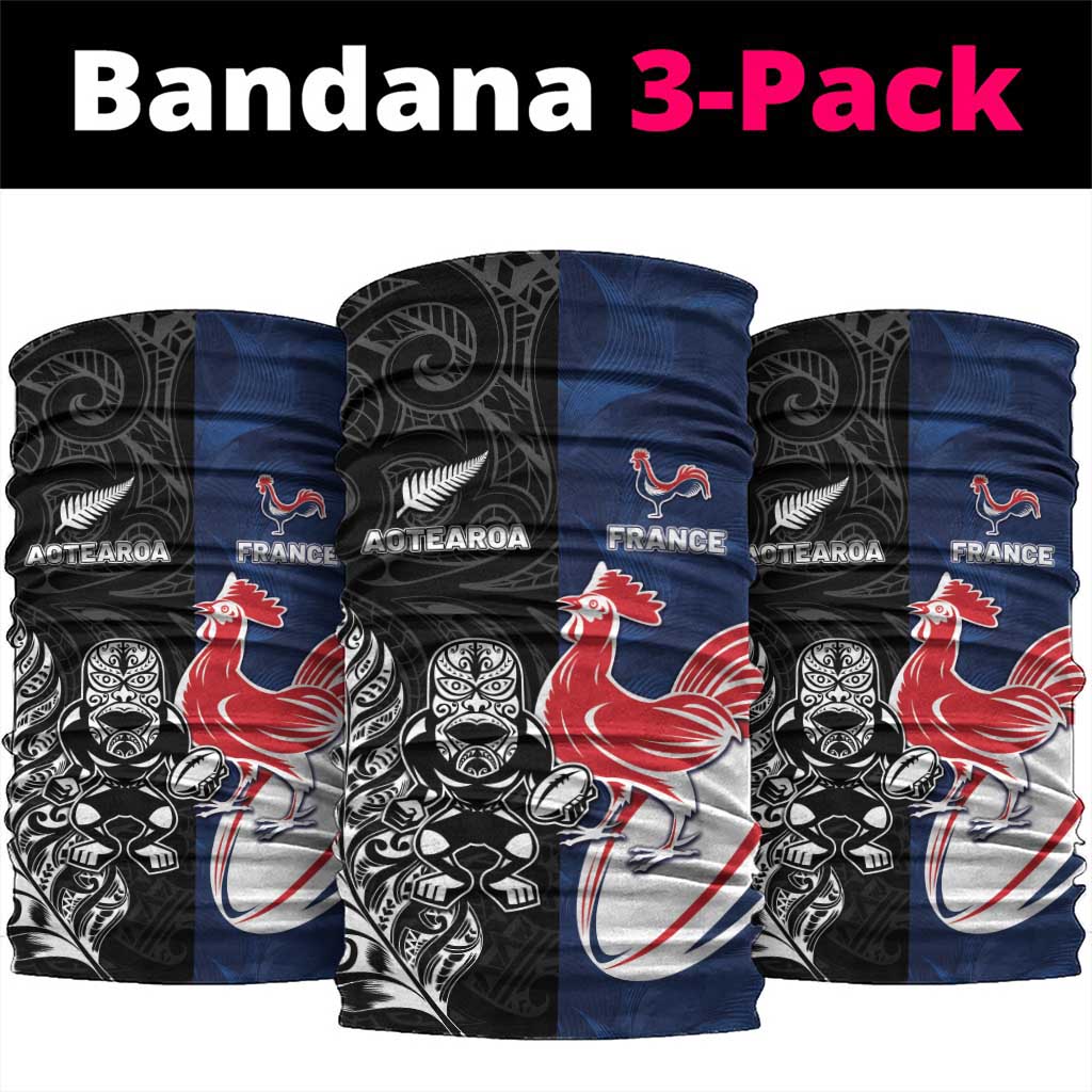 France And New Zealand Rugby Neck Gaiter Les Bleus Rooster With Maori Tiki - Polynesian Pride