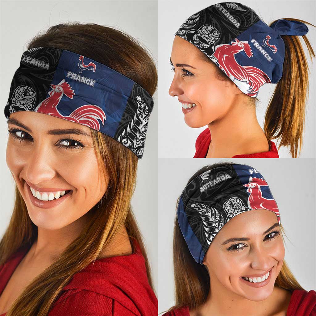 France And New Zealand Rugby Neck Gaiter Les Bleus Rooster With Maori Tiki - Polynesian Pride