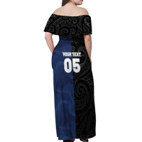 France And New Zealand Rugby Custom Off Shoulder Maxi Dress Les Bleus Rooster With Maori Tiki - Polynesian Pride