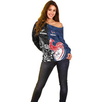 France And New Zealand Rugby Custom Off Shoulder Sweater Les Bleus Rooster With Maori Tiki - Polynesian Pride