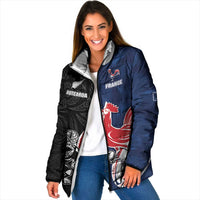 France And New Zealand Rugby Custom Padded Jacket Les Bleus Rooster With Maori Tiki - Polynesian Pride