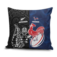 France And New Zealand Rugby Pillow Cover Les Bleus Rooster With Maori Tiki - Polynesian Pride
